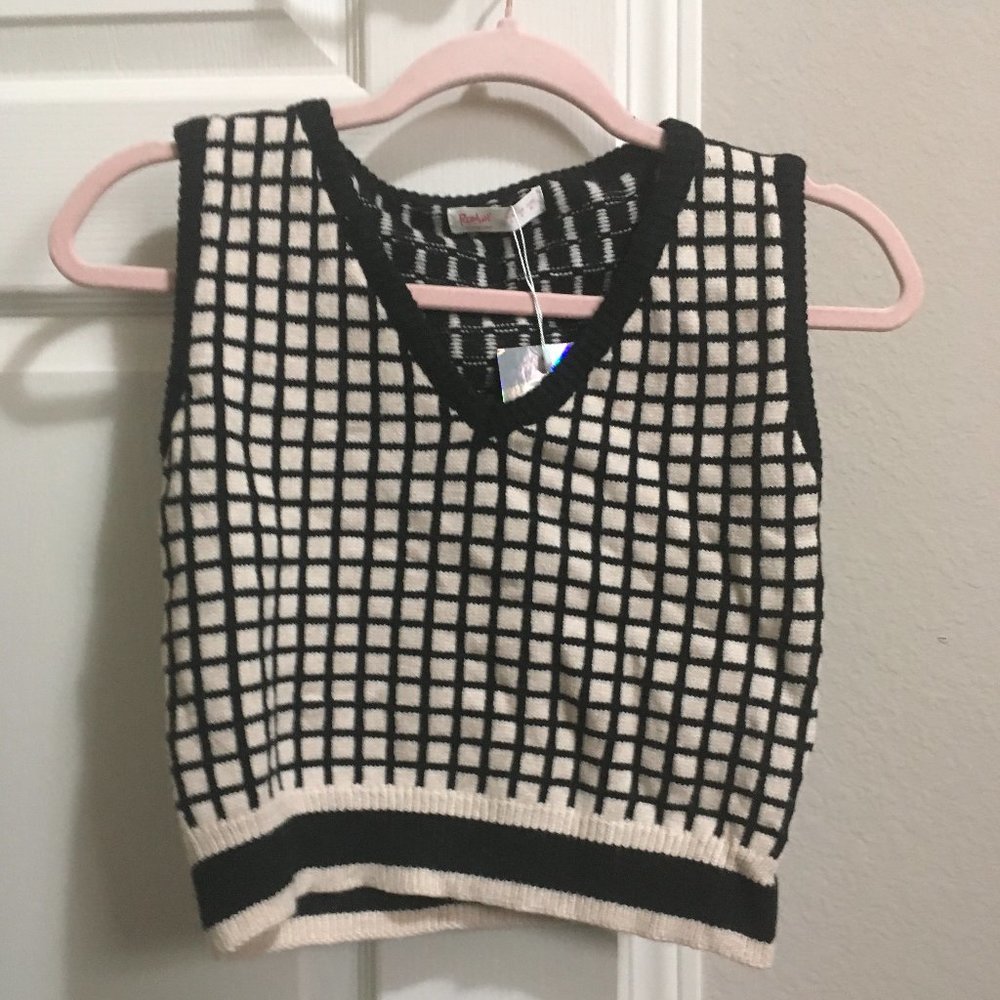 preppy sweater and plaid short set
